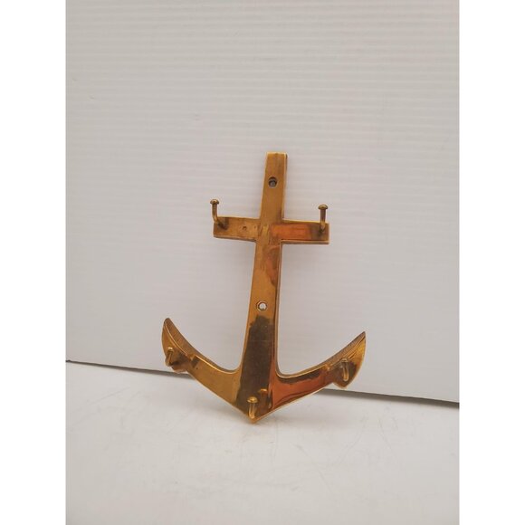 Vintage Brass Wall Key Holder Rack with five (5) Hooks | Mid Century Modern | - Picture 4 of 10